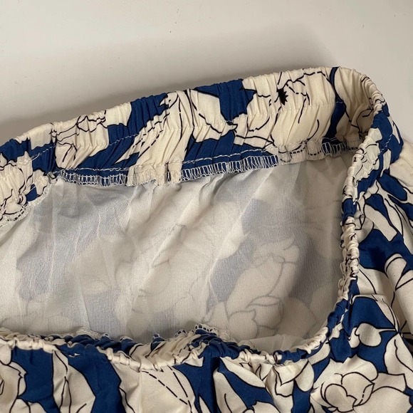 Blue White Floral Print Dress Set Puff Sleeve Crop Top Flowy Skirt Packable S 4 - Picture 11 of 11
